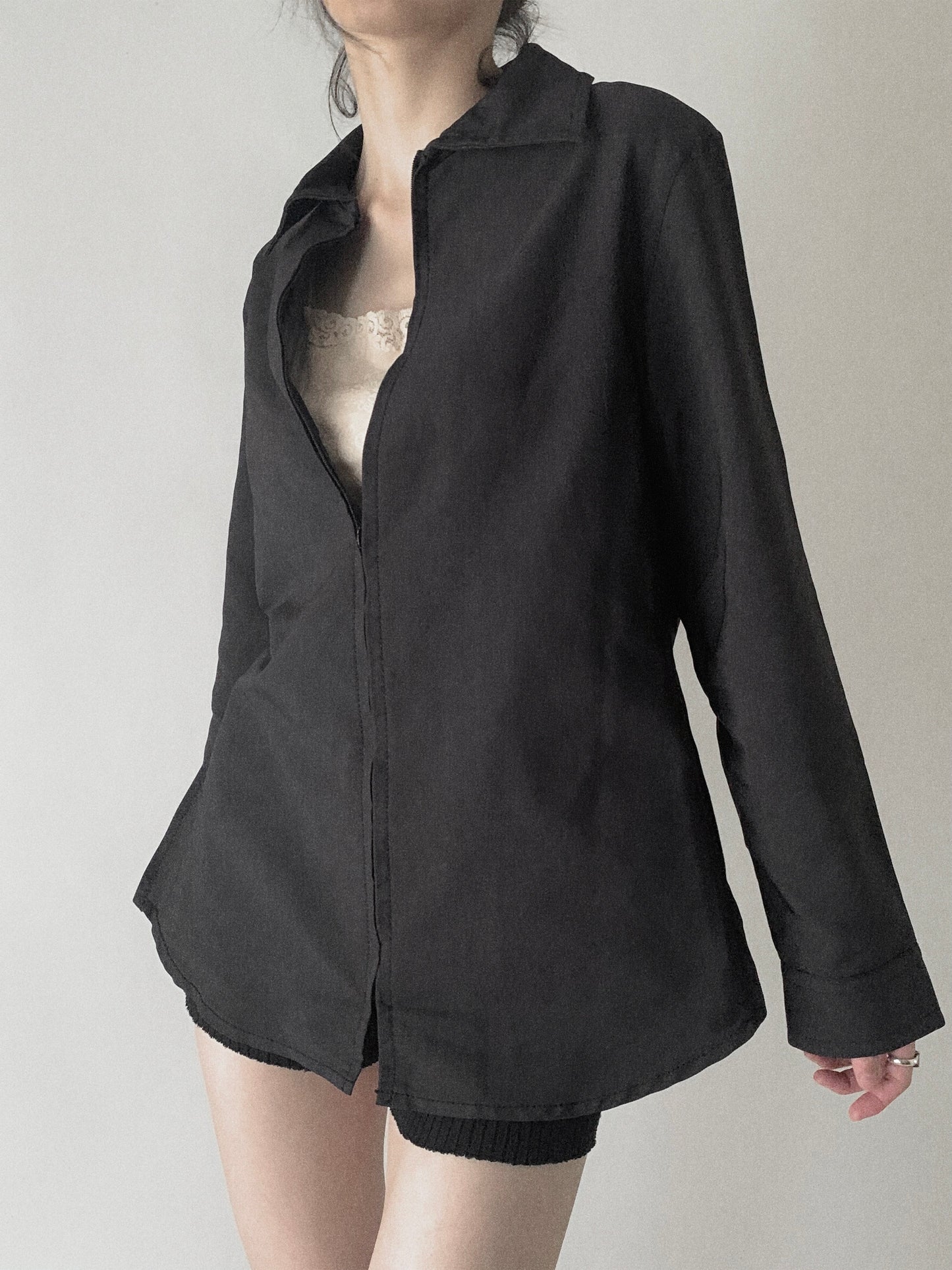 Italy black zip nylon jacket