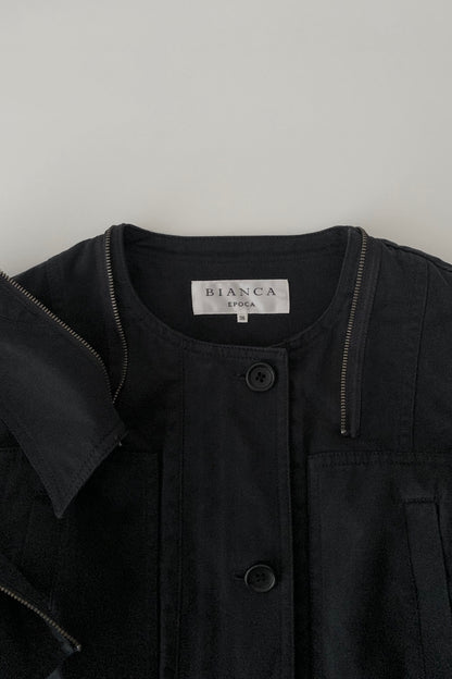 dark navy 2 way collar cotton jacket