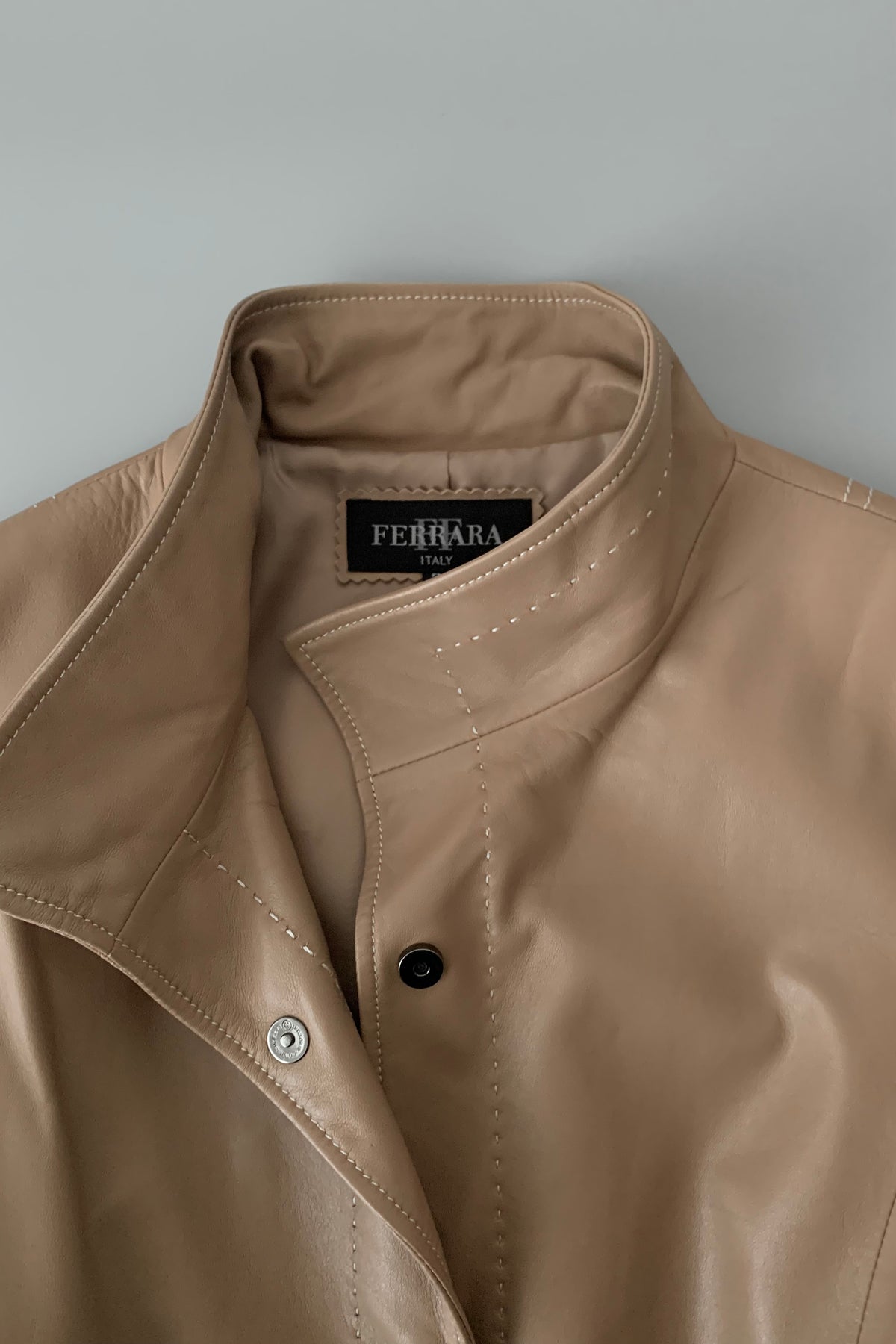 pink brown lamb leather stitch coat
