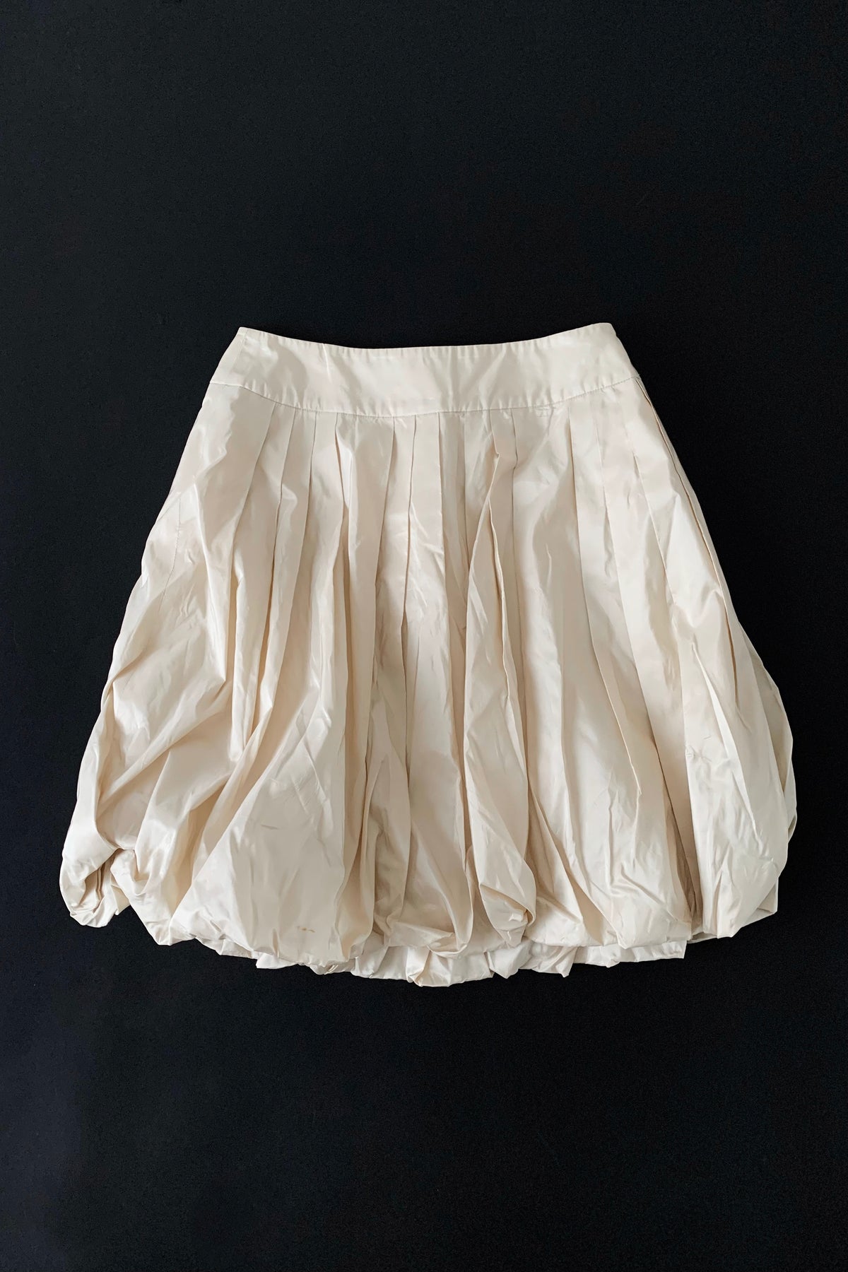 cream balloon flare silk skirt