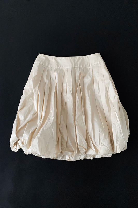cream balloon flare silk skirt