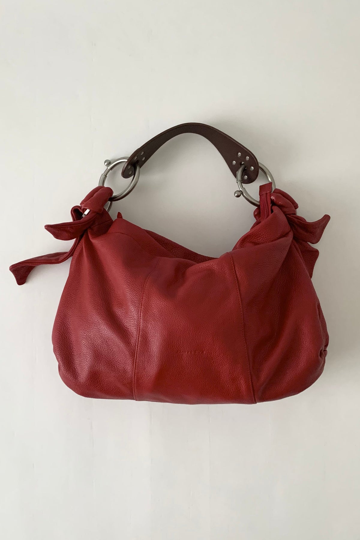 Italy red leather big size bag