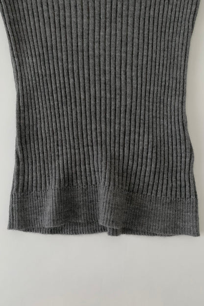 gray rib round neck knit tops