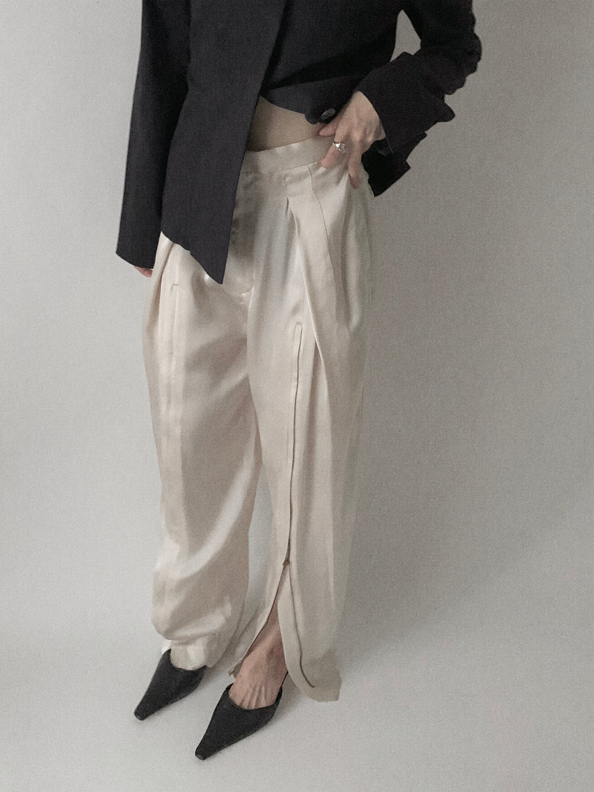 TOGA cream satin zip up pants