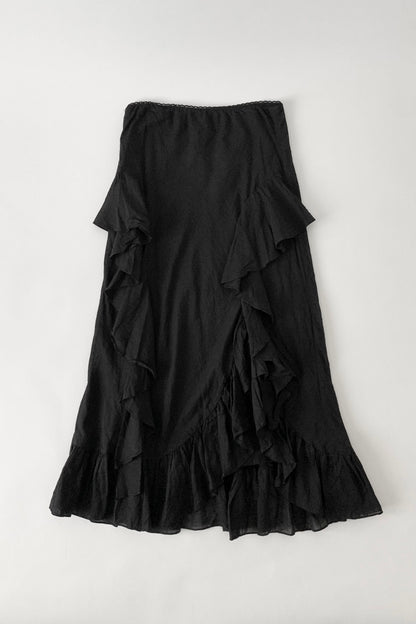 usa black frill long cotton skirt