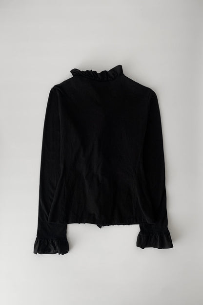 black frill buttons cotton cardigan