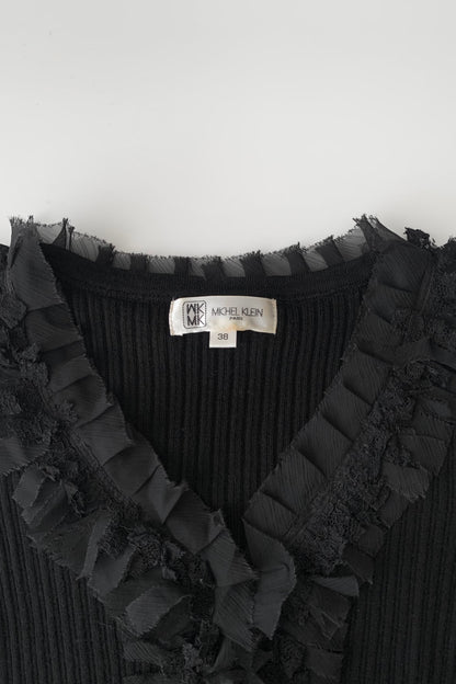 black wool v neck lace knit tops
