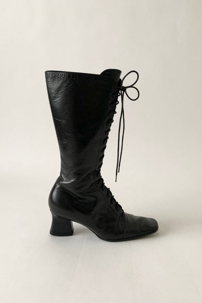 PRADA black lace up boots