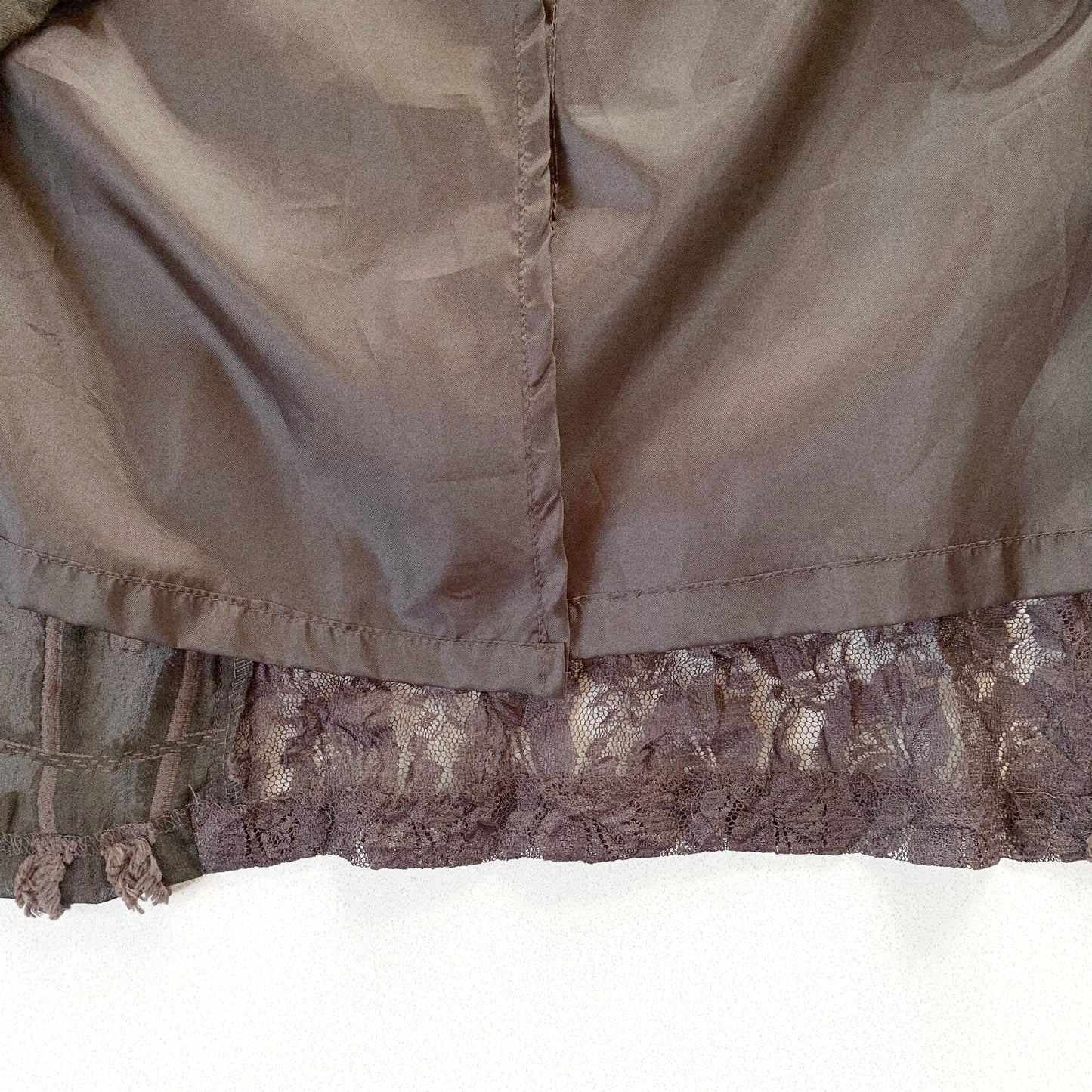 brown lace fringe long skirt