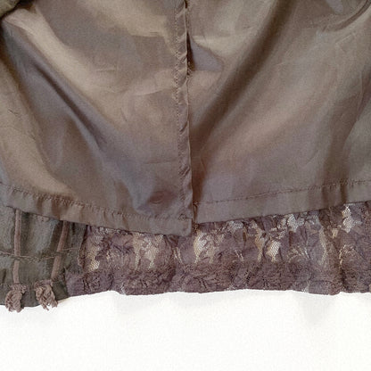 brown lace fringe long skirt