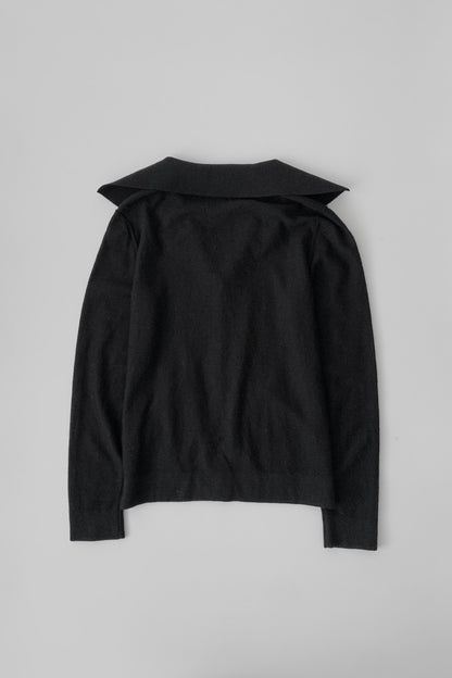 Italy black wool collar knit cardigan