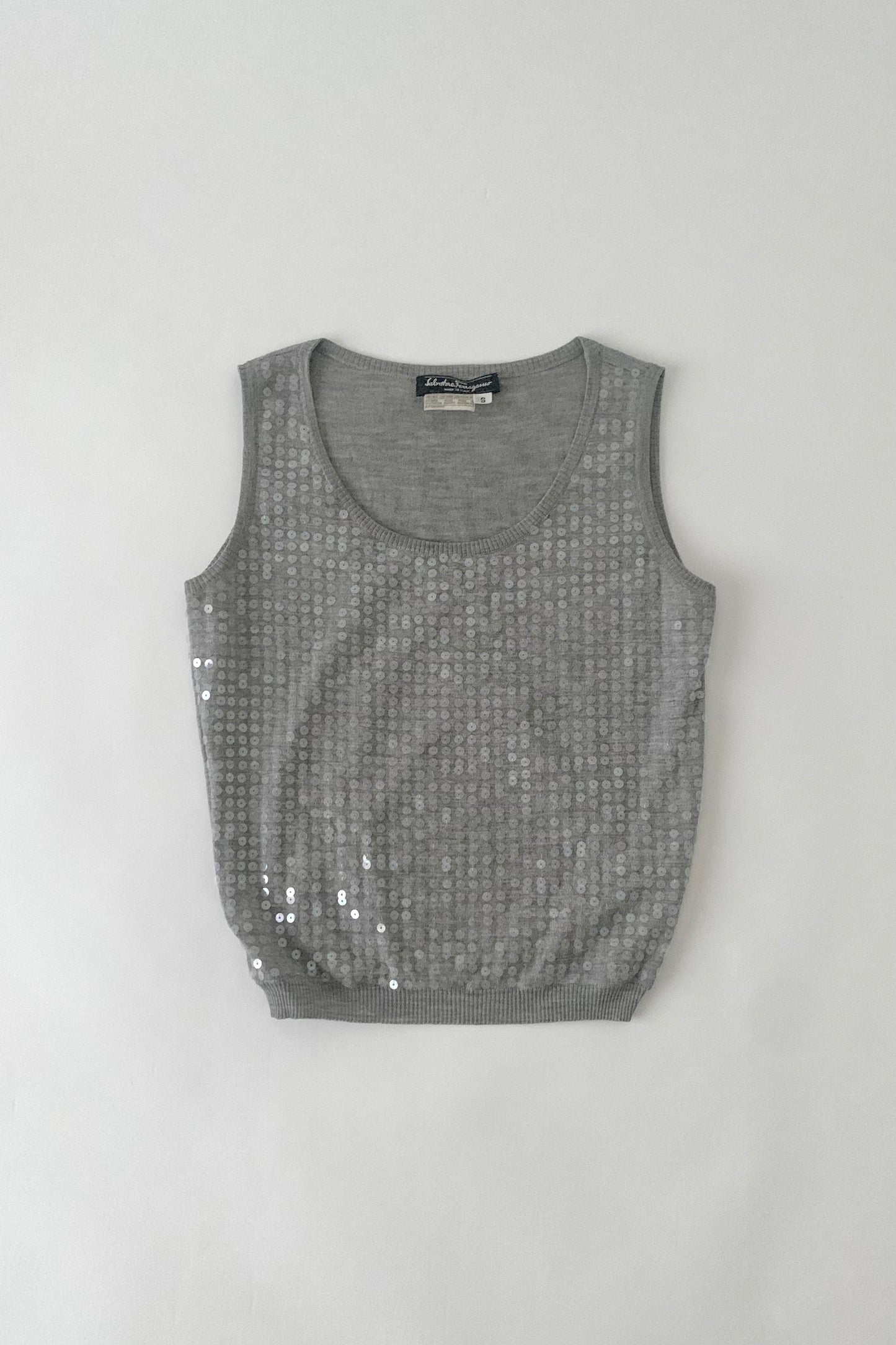 Salvatore Ferragamo gray sequins knit vest