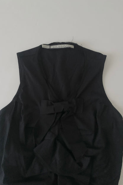 Italy black center ribbon tunic tops