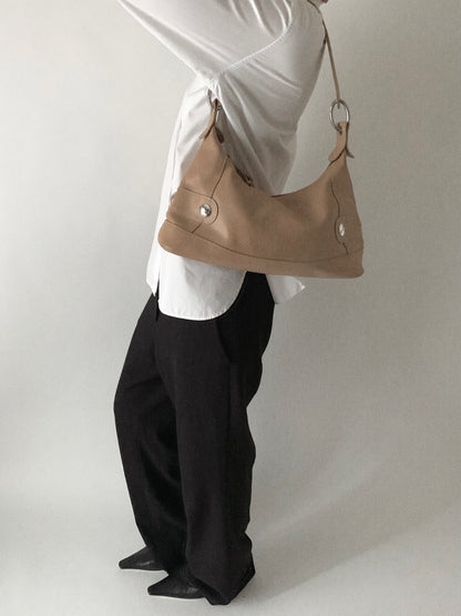 camel brown leather silver pointed bag