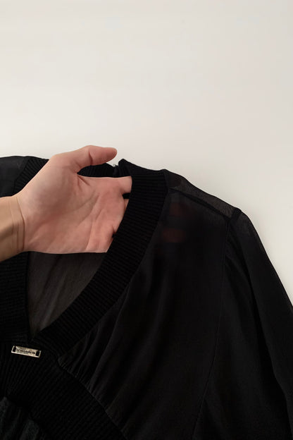 Italy black docking sheer tunic tops