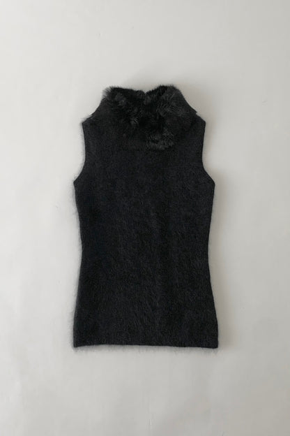 black angora fur neck vest