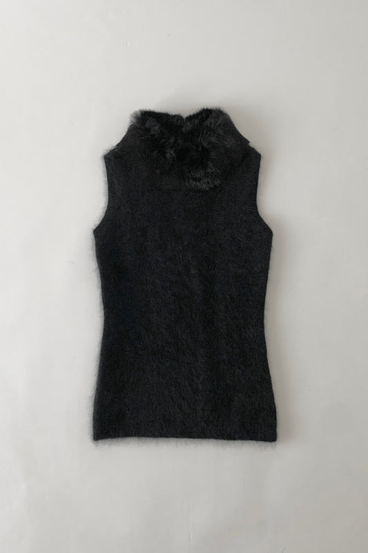 black angora fur neck vest