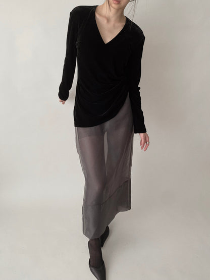Ralph Lauren black v neck velours tops