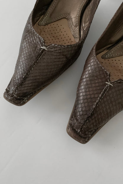 brown leather mule