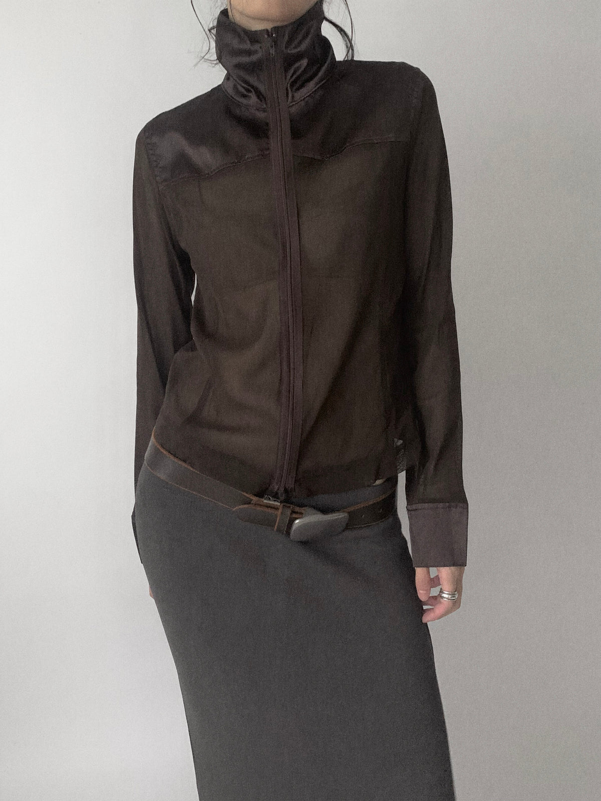 brown sheer & satin light jacket