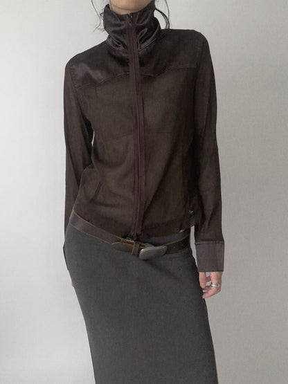 brown sheer & satin light jacket