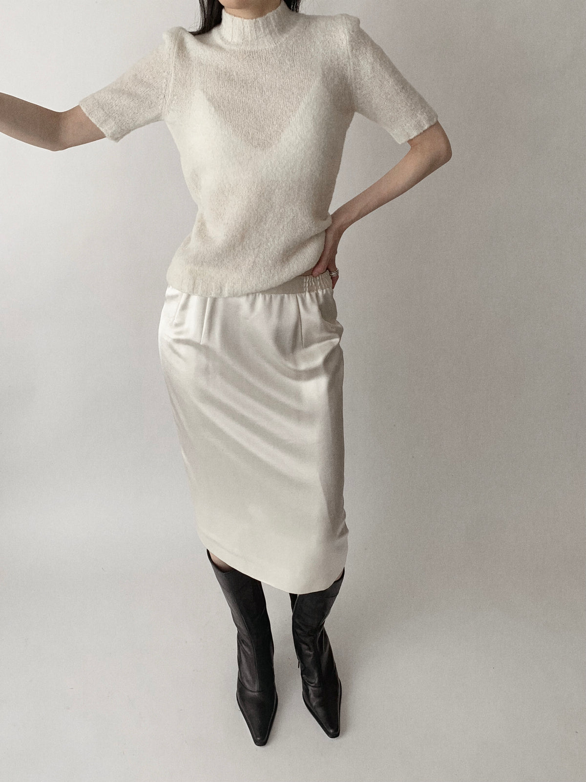 cream satin midi skirt