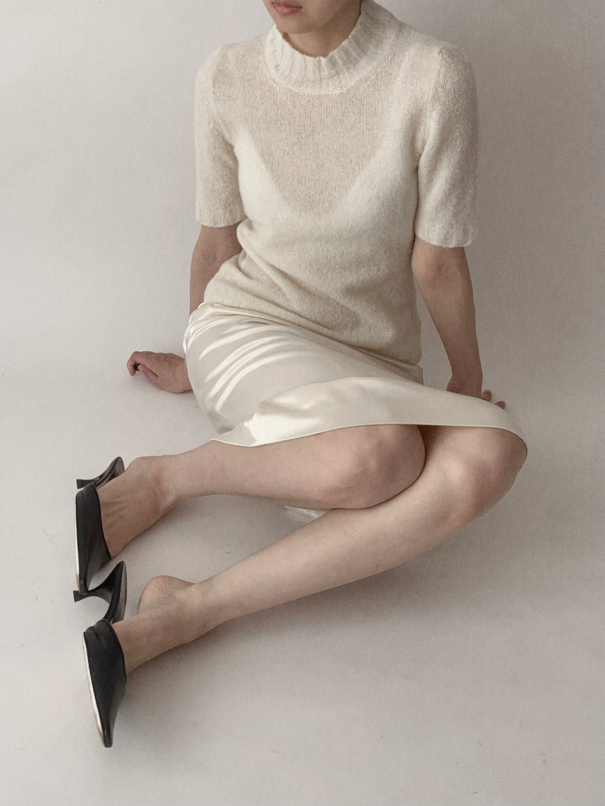 Italy ivory knit short sleeve tops