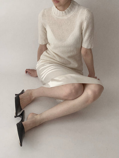 Italy ivory knit short sleeve tops