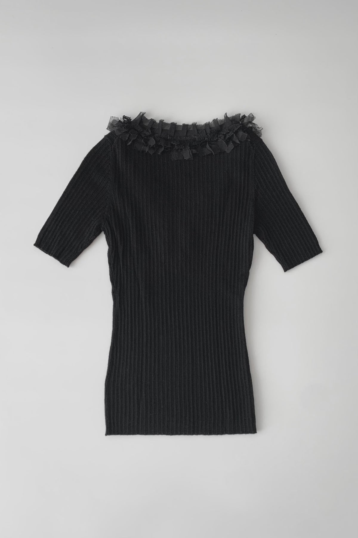 black wool v neck lace knit tops