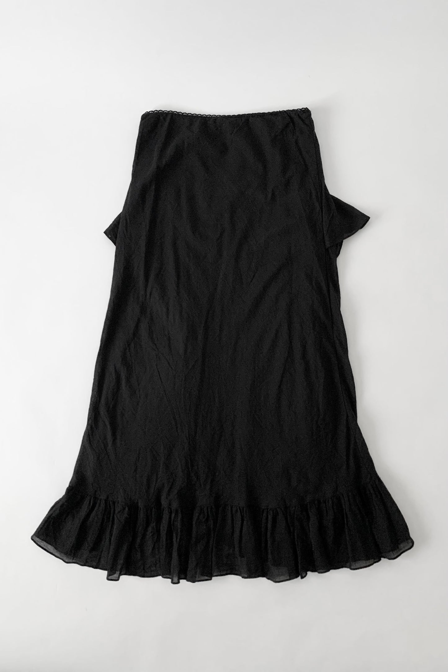 usa black frill long cotton skirt