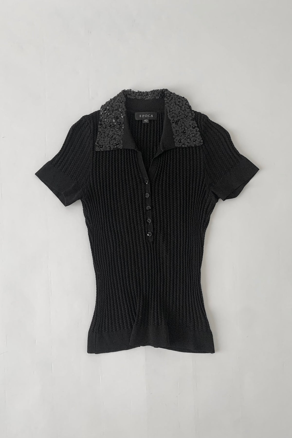 black squins collar polo tops