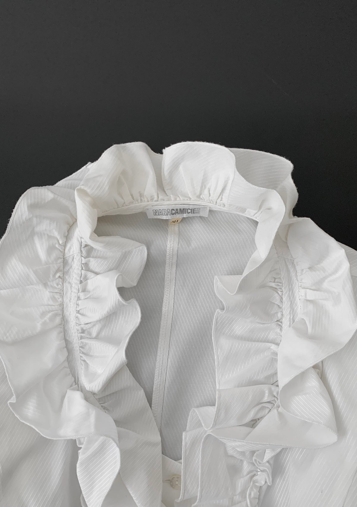 white pinstripe frill blouse