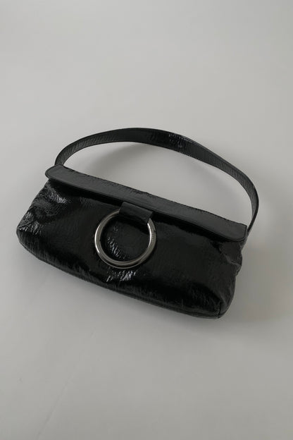 black enamel leather silver ring bag
