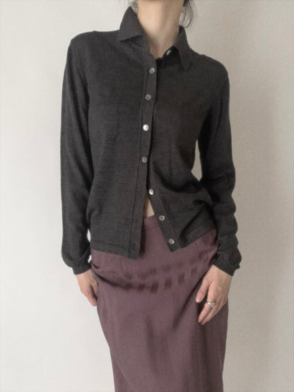 Italy dark gray shell button knit tops
