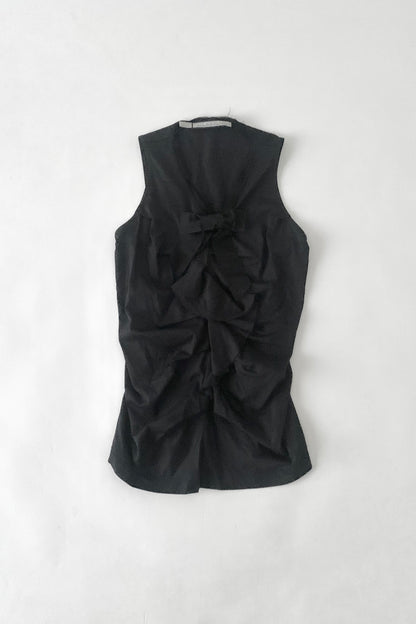 Italy black center ribbon tunic tops