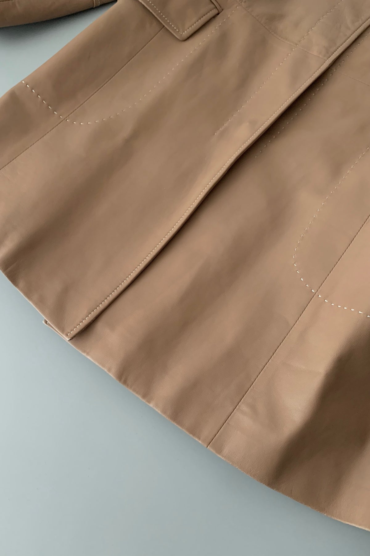 pink brown lamb leather stitch coat