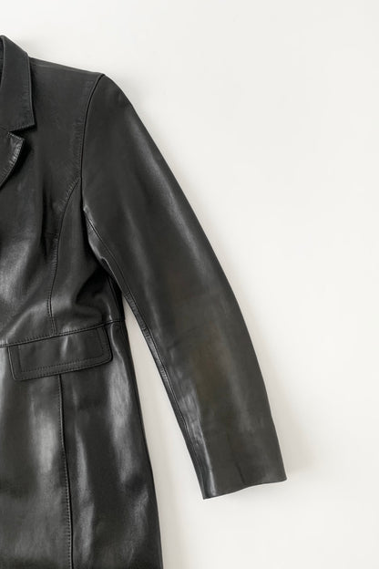black aging leather coat