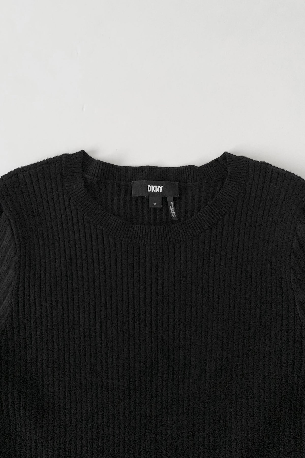DKNY black sleeve sheer stripe knit tops