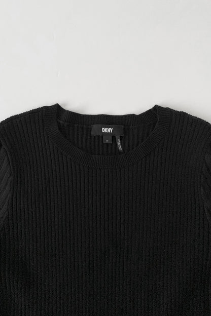 DKNY black sleeve sheer stripe knit tops