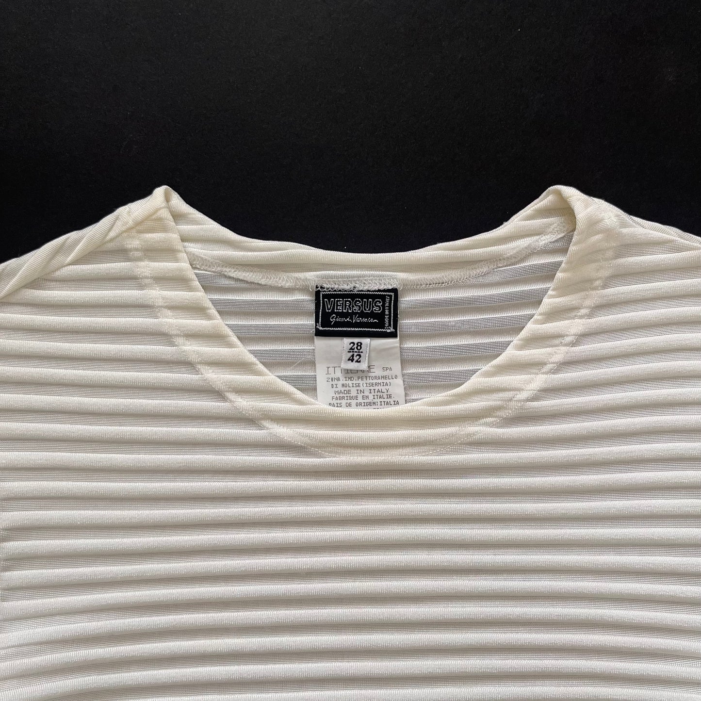 Italy ivory sheer stripe tops
