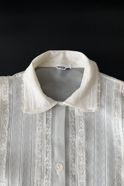 white multi buttons sheer chiffon  blouse