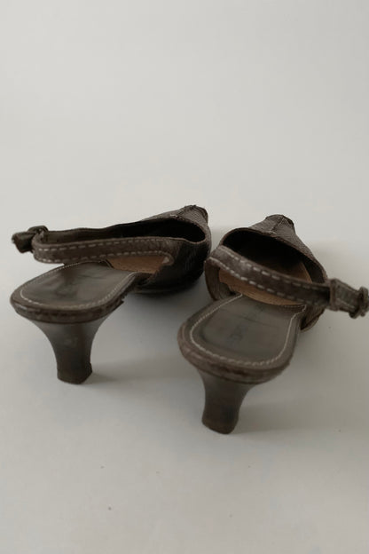 brown leather mule