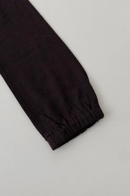 purple tie frill wool blouse