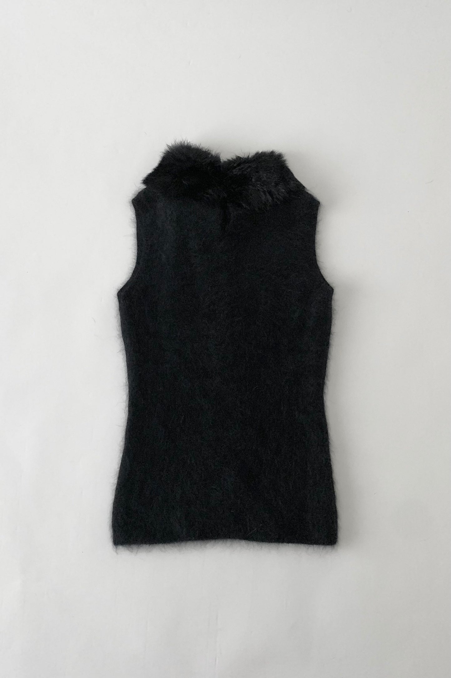 black angora fur neck vest
