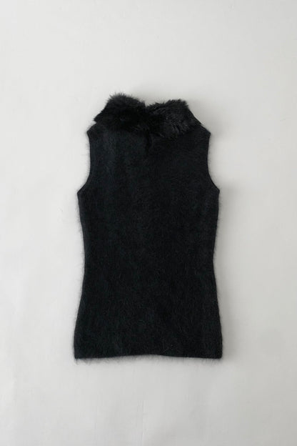 black angora fur neck vest