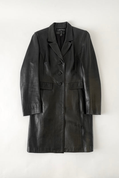 black aging leather coat