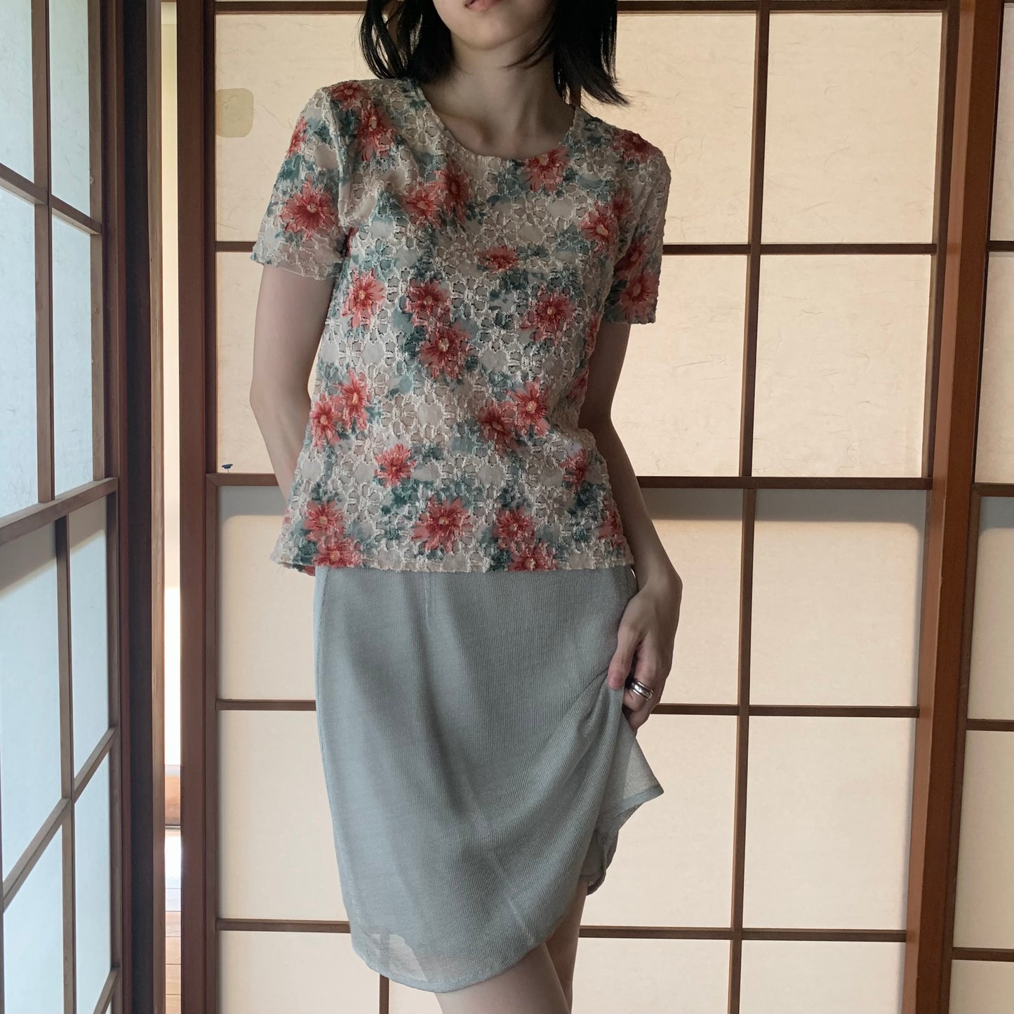 flower patterned T tops