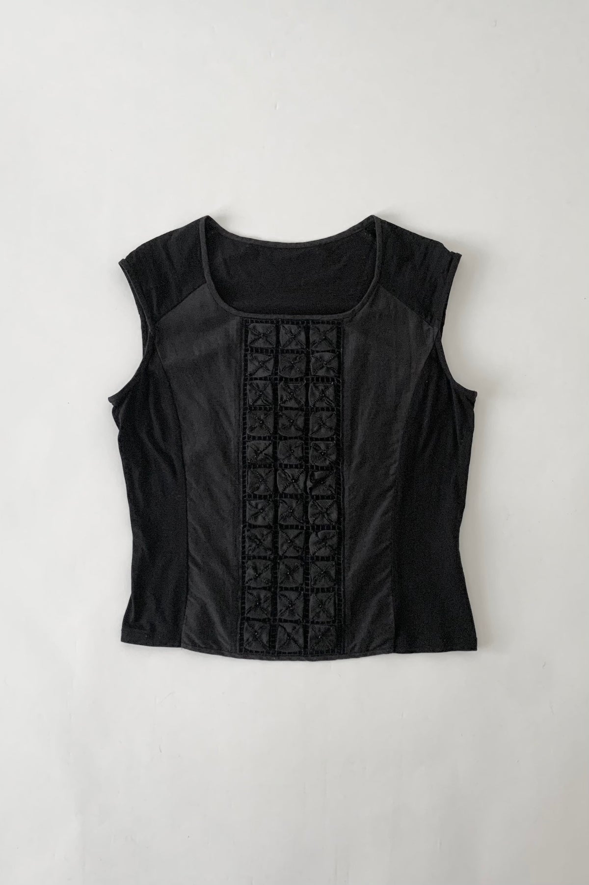 black embroidered panel design tops