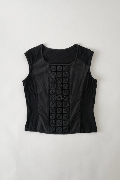 black embroidered panel design tops
