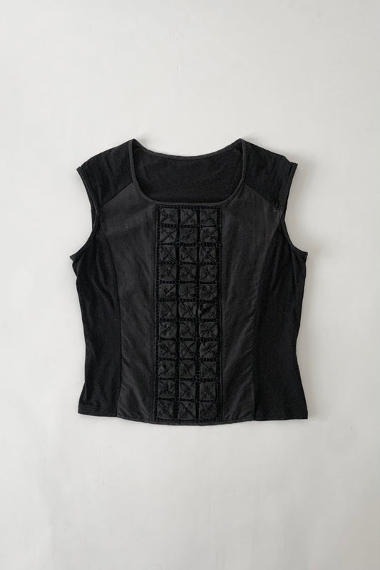 black embroidered panel design tops